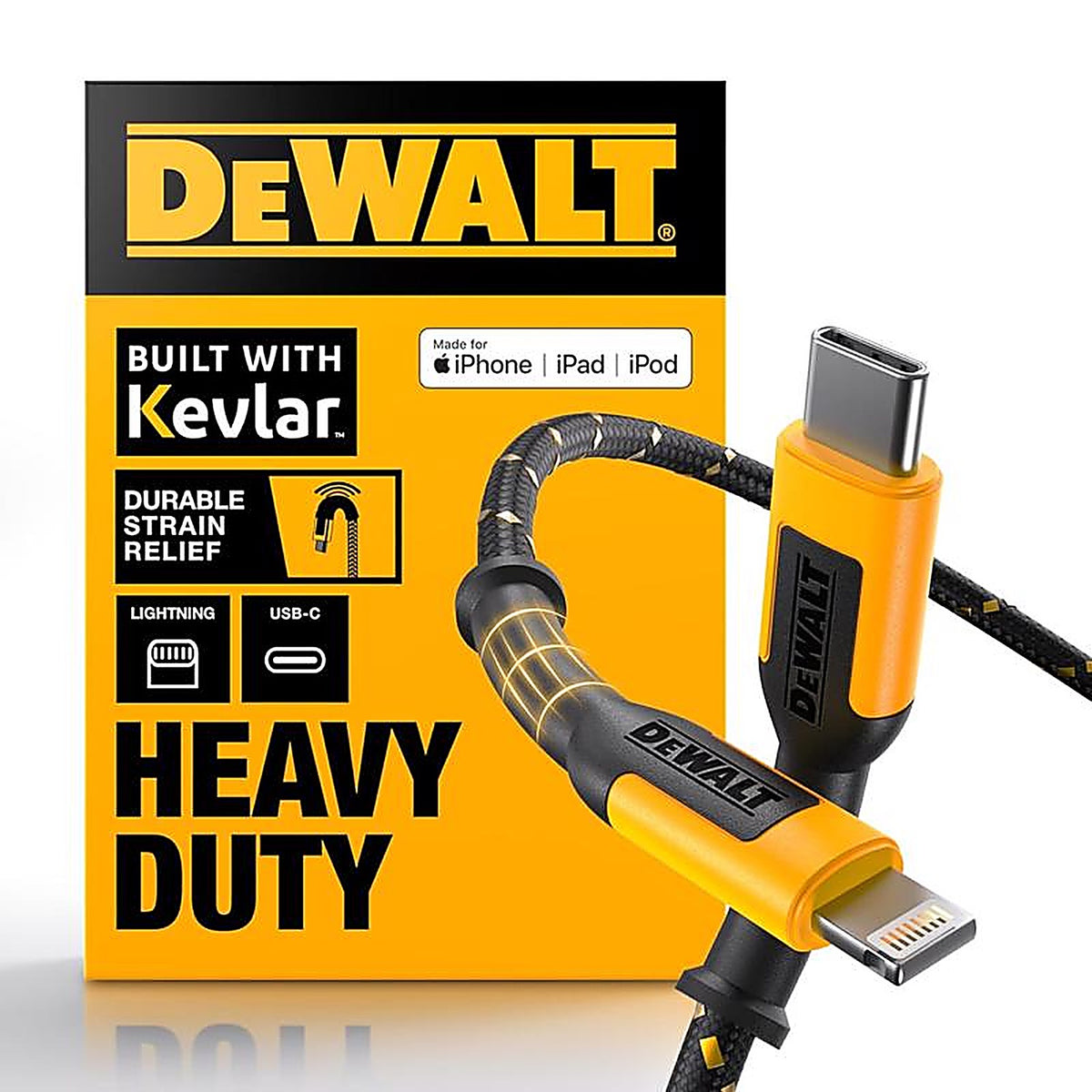 DeWalt - 131 1357 DW2 - Lightning to USB-C Cable 4 Ft. Black/Yellow