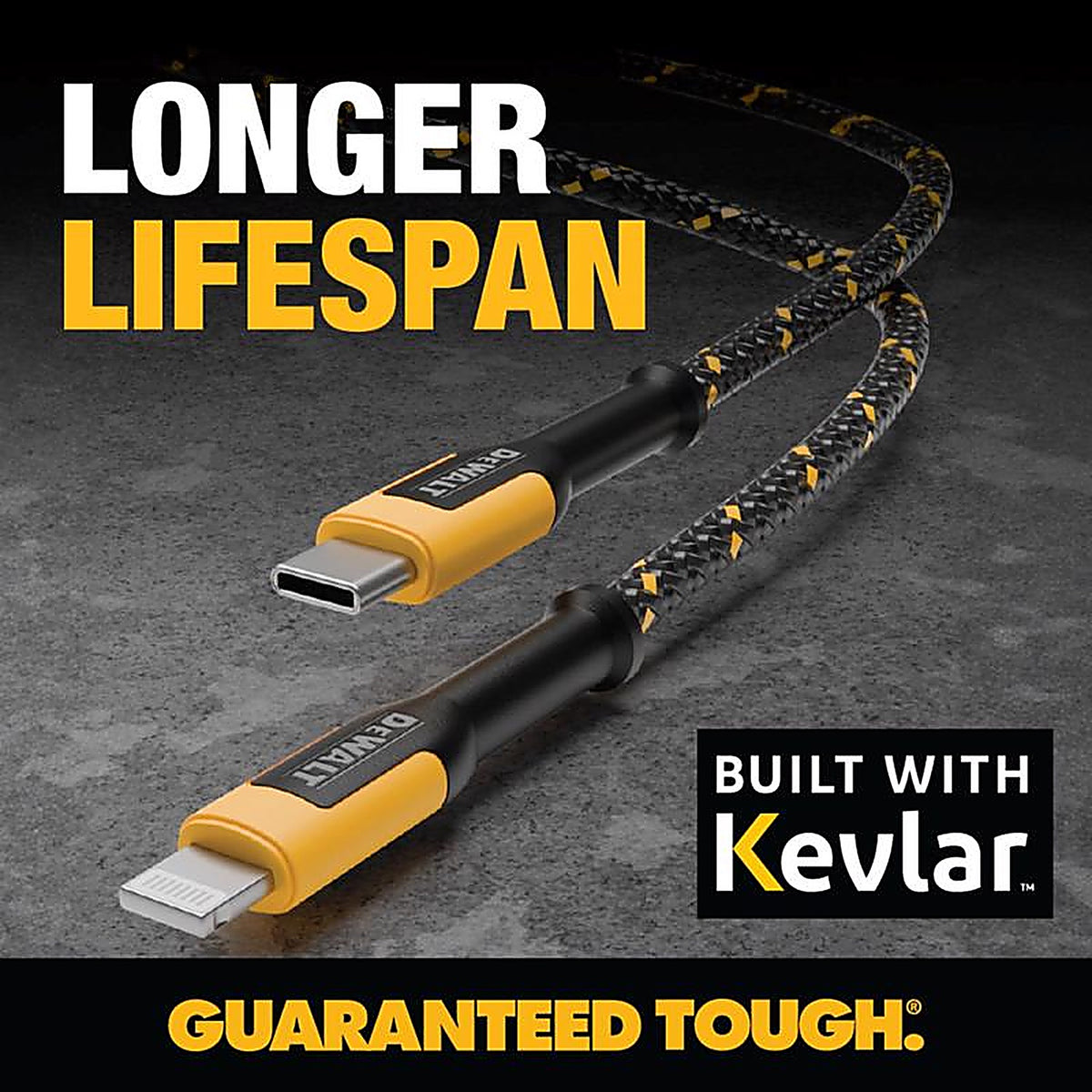 DeWalt - 131 1357 DW2 - Lightning to USB-C Cable 4 Ft. Black/Yellow