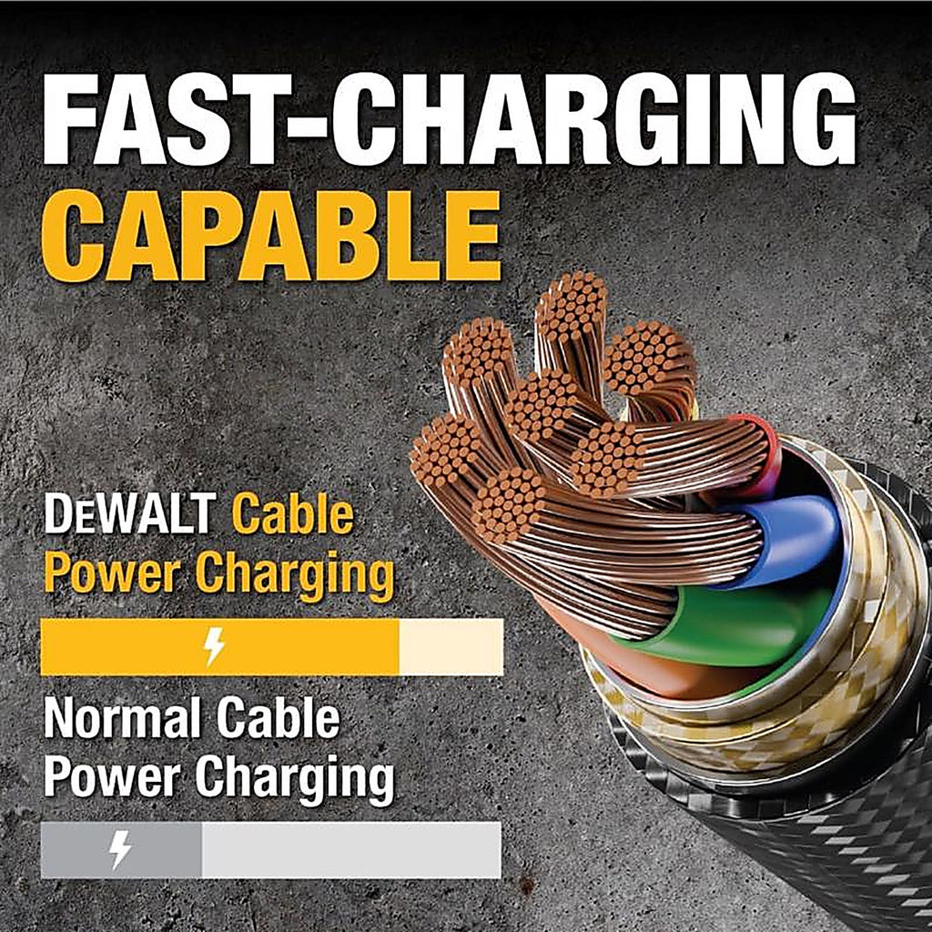 DeWalt - 131 1357 DW2 - Lightning to USB-C Cable 4 Ft. Black/Yellow