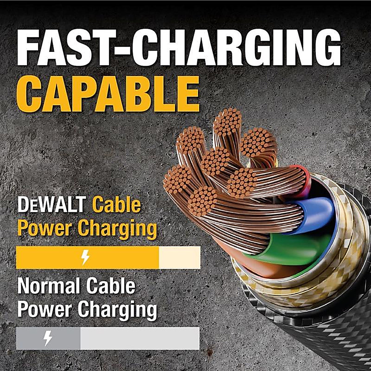 DeWalt - 131 1357 DW2 - Lightning to USB-C Cable 4 Ft. Black/Yellow