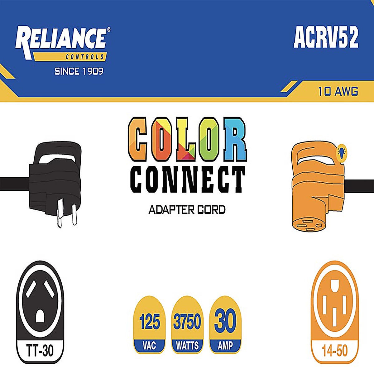 Reliance - ACRV52 - Controls Color Connect 10/3 Sjtw 120 V 12 In. L Adapter Cord