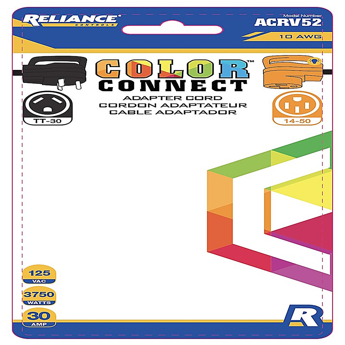 Reliance - ACRV52 - Controls Color Connect 10/3 Sjtw 120 V 12 In. L Adapter Cord