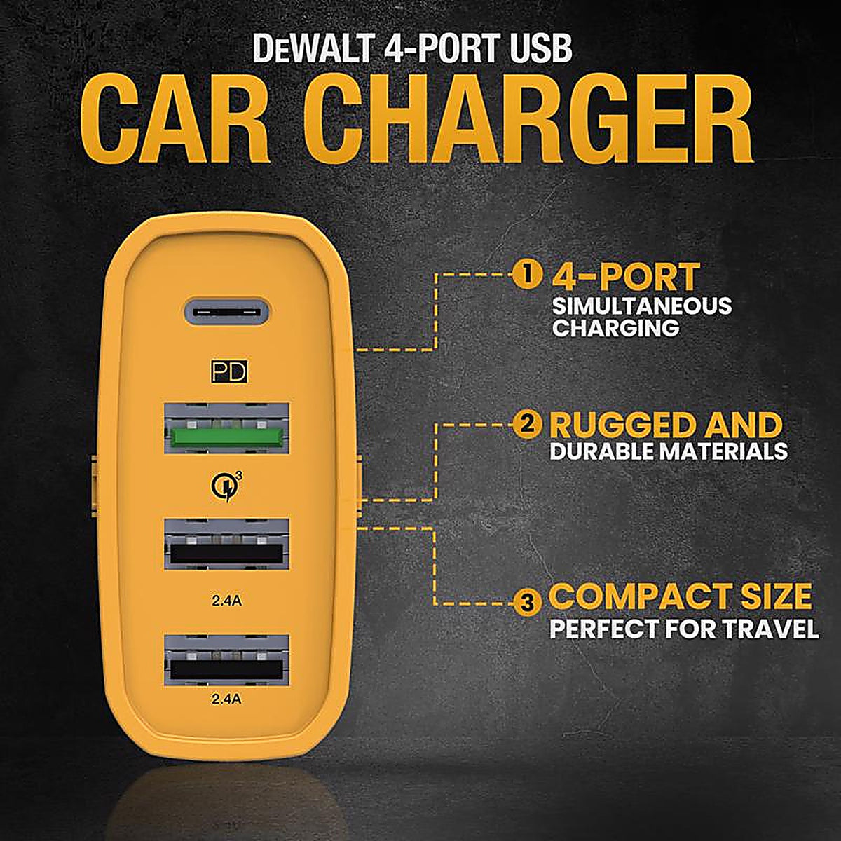 DeWalt - 141 9009 DW2 - 4 Port Car Cell Phone Charger 1 Pack