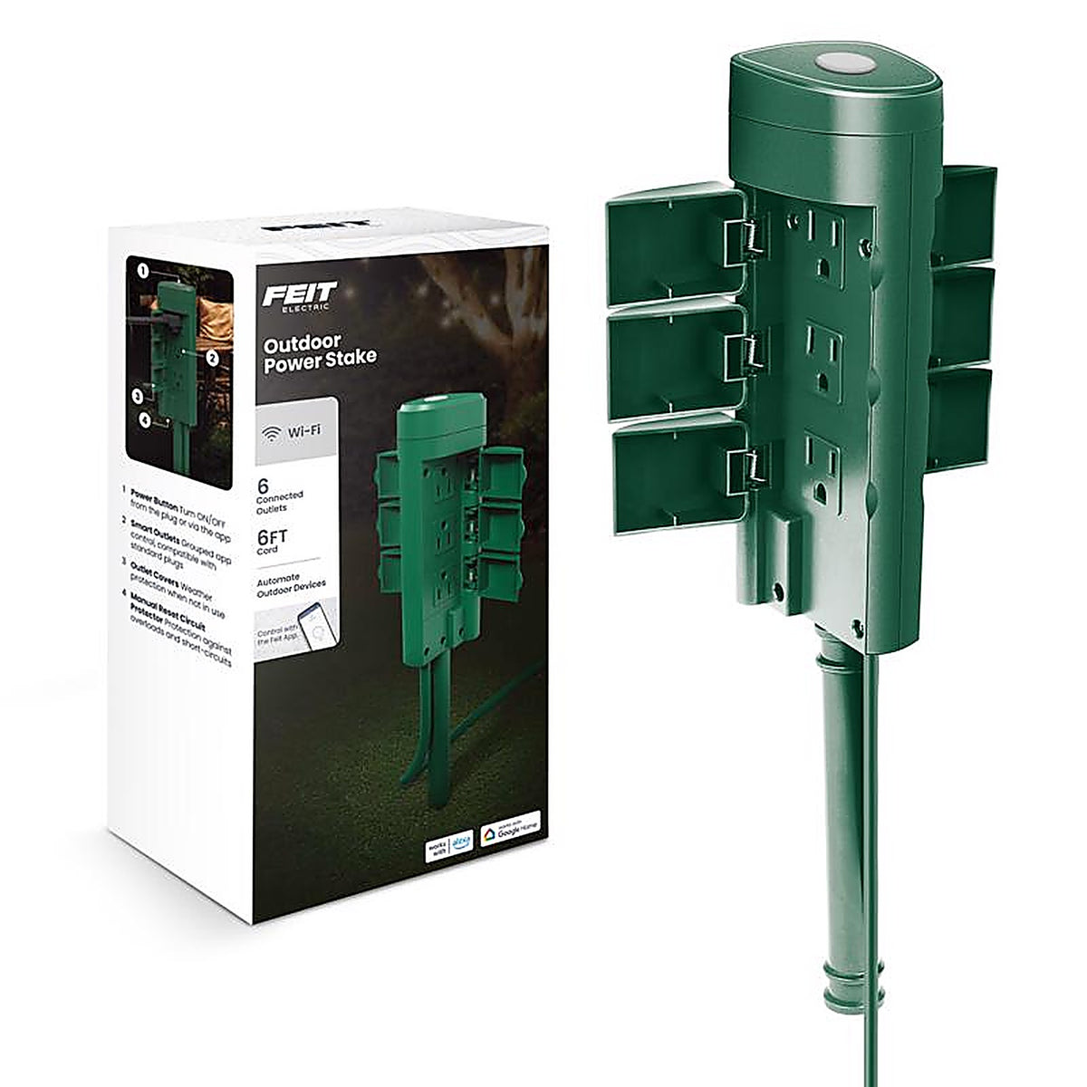 Feit Electric PLUGWIFISTKWP Outdoor 6 ft. L Green Smart Outlet Stake With WiFi