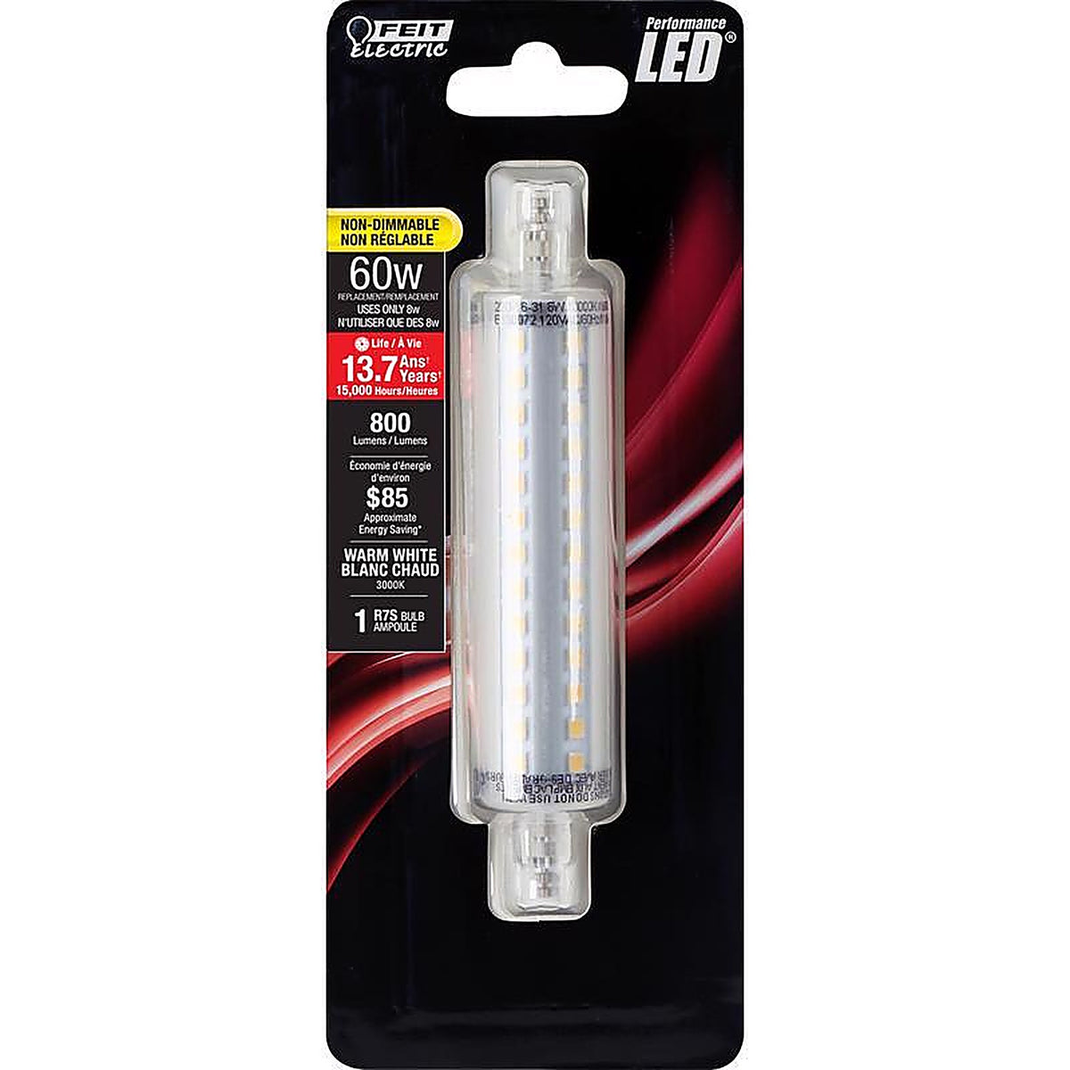 Feit - BPJ118/LED - R7s R7 LED Bulb Bright White 60 Watt Equivalence 1 Pack