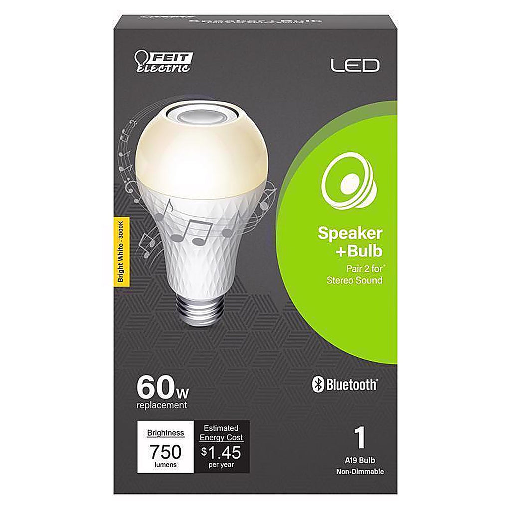 Feit - BTOM60/5CCT/CA - A19 E26 (Medium) LED Speaker Bulb Bright White 60 Watt Equivalence 1 Pack