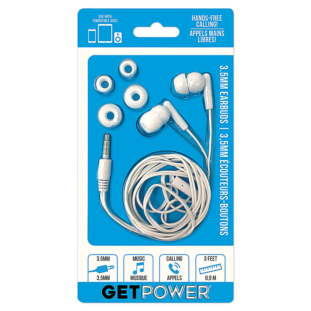 GetPower GP-35MM-WHI Earbud w/Microphone 1/Pack