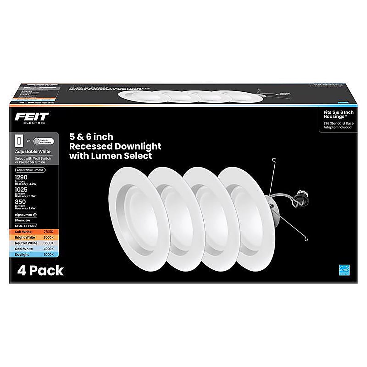 Feit Electric LEDR56HO6WYCA4 White 5-6 in. W Aluminum LED Dimmable Recessed Downlight 120 W