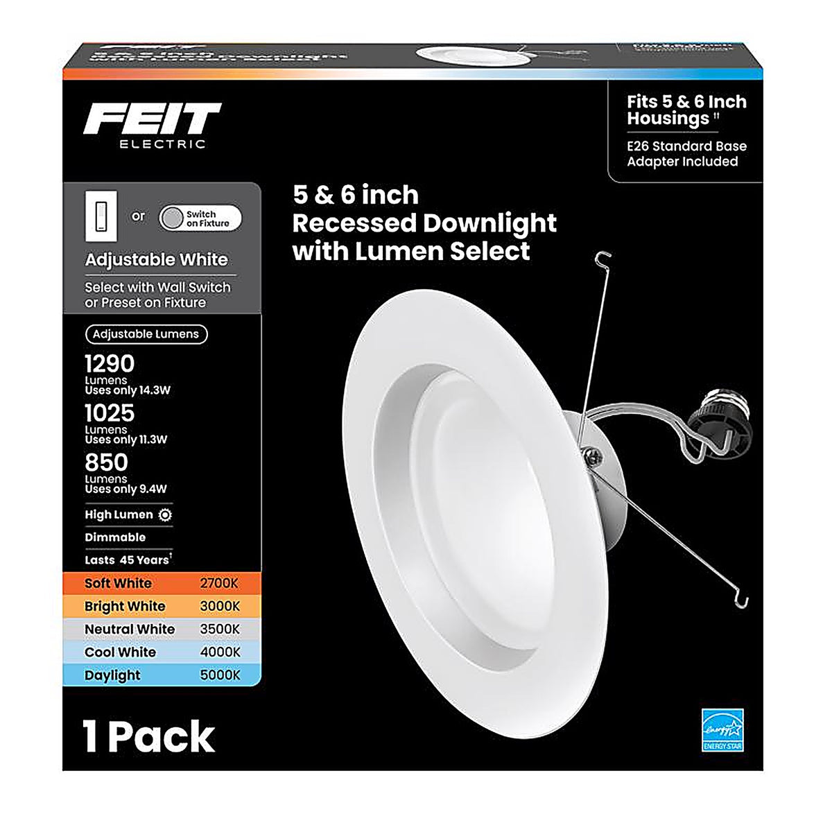 Feit Electric LEDR56HO/6WYCA White 5-6 in. W Aluminum LED Dimmable Recessed Downlight 14.3 W