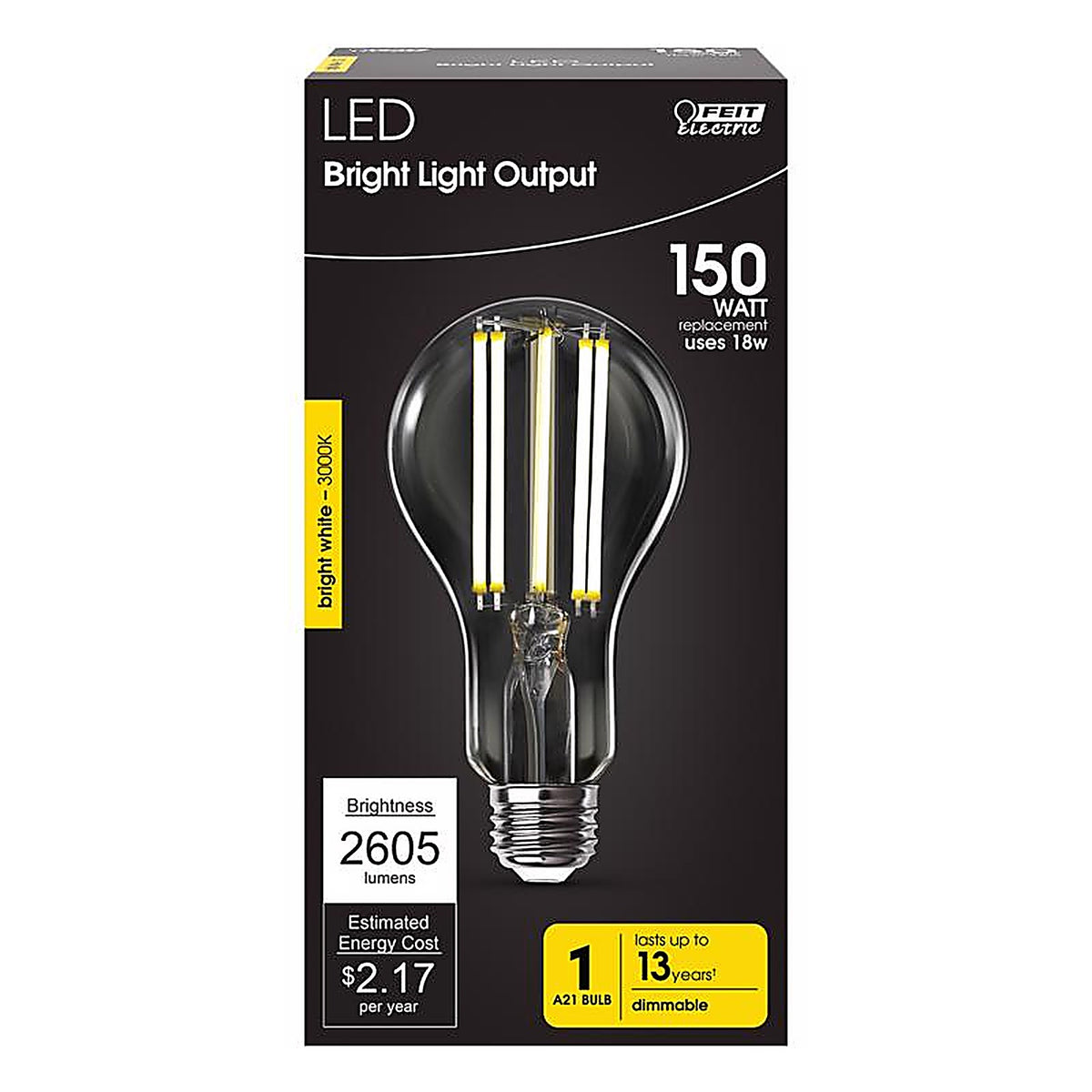 Feit Electric OM150DMCL830FIL A21 E26 (Medium) Filament LED Bulb Bright White 150 Watt Equivalence 1 pk