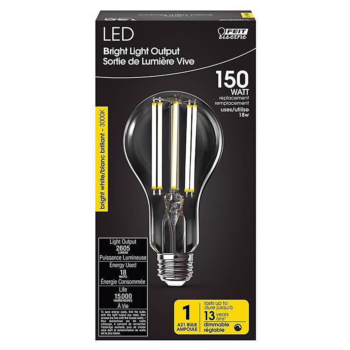Feit Electric OM150DMCL830FIL A21 E26 (Medium) Filament LED Bulb Bright White 150 Watt Equivalence 1 pk