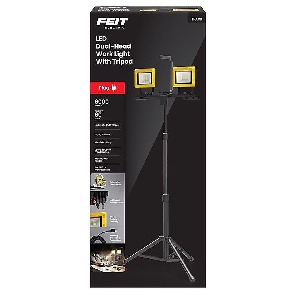 Feit Electric WORK6000XLTPLUG Pro Series 6000 lm LED Dual Power Tripod Work Light
