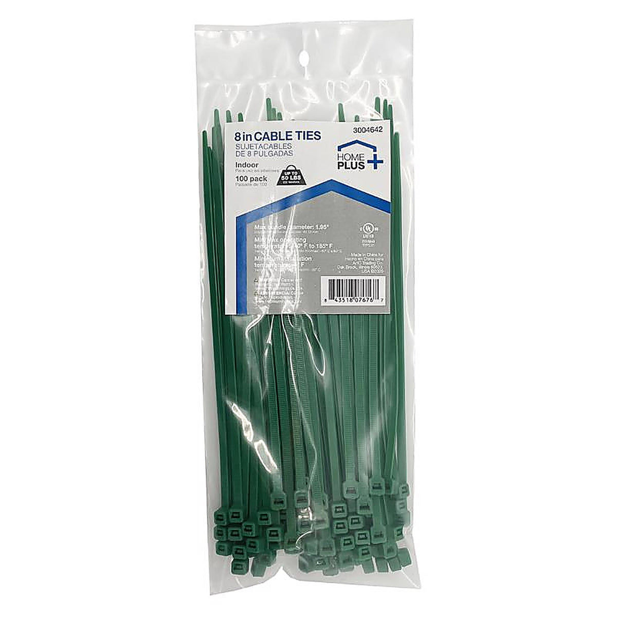 Home Plus LH-S-200-8-GN 8 in. L Green Cable Tie 100/Pack
