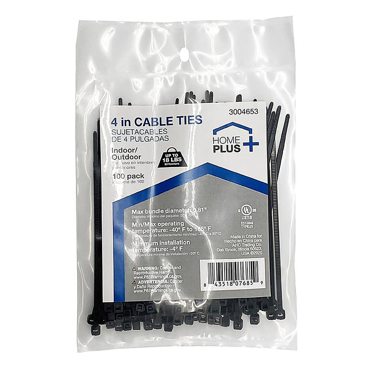Home Plus LH-M-100-4-BK 4 in. L Black Cable Tie 100/Pack