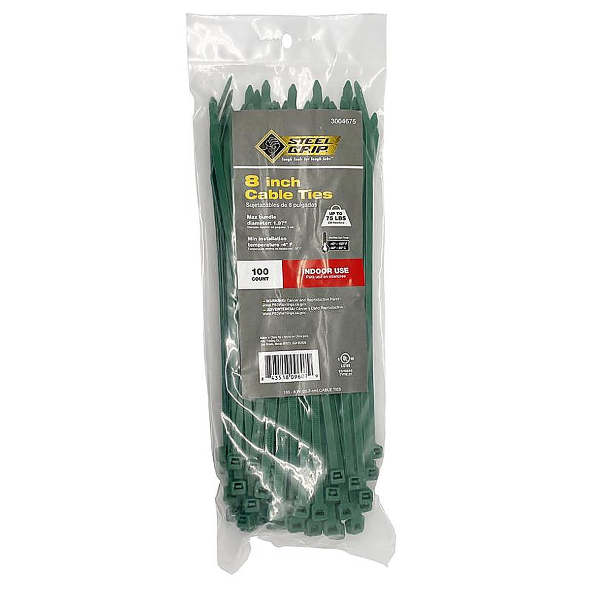 Steel Grip 75S-200-8-GNC 8 in. L Green Cable Tie 100/Pack