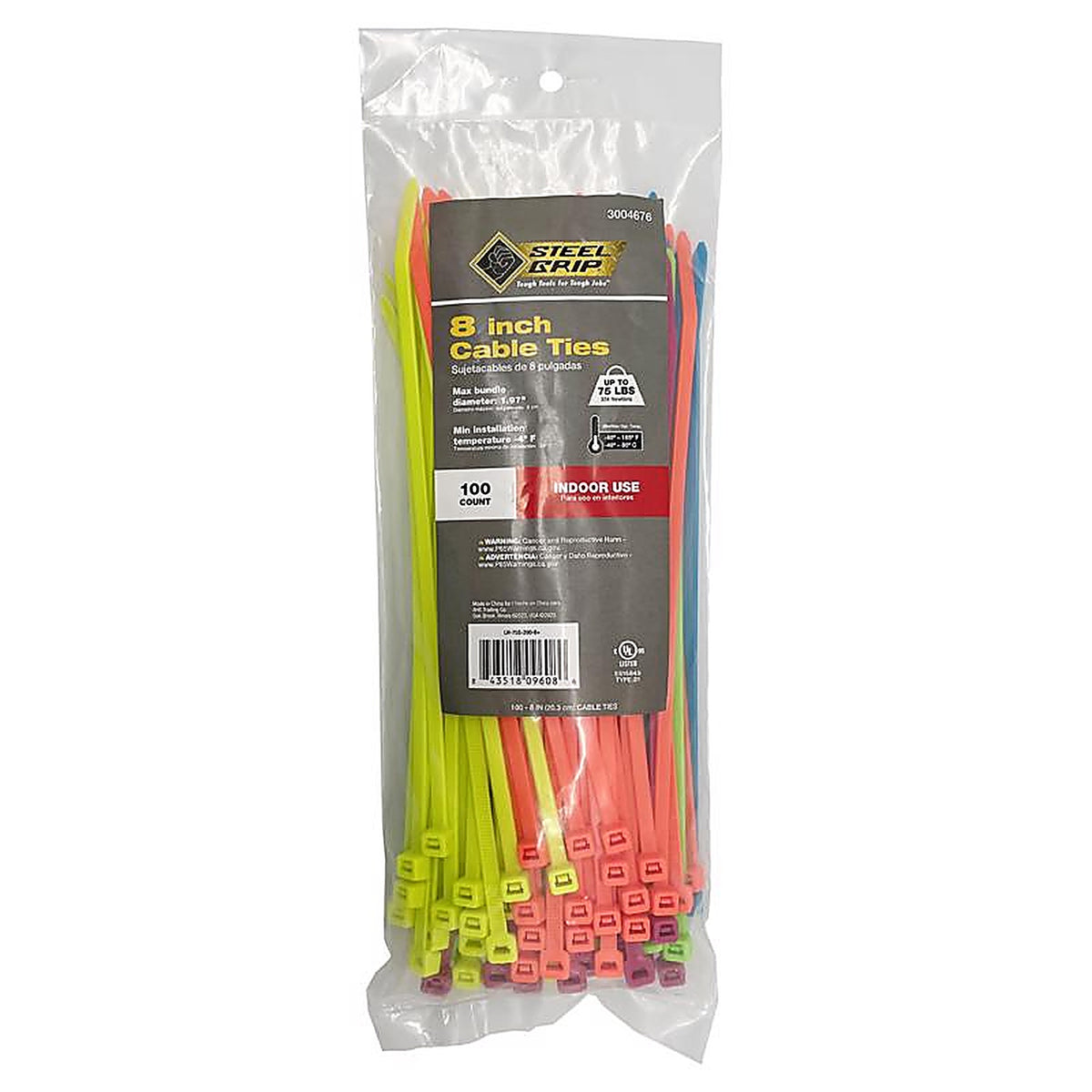 Steel Grip 75S-200-8-MUC 8 in. L Assorted Cable Tie 100/Pack