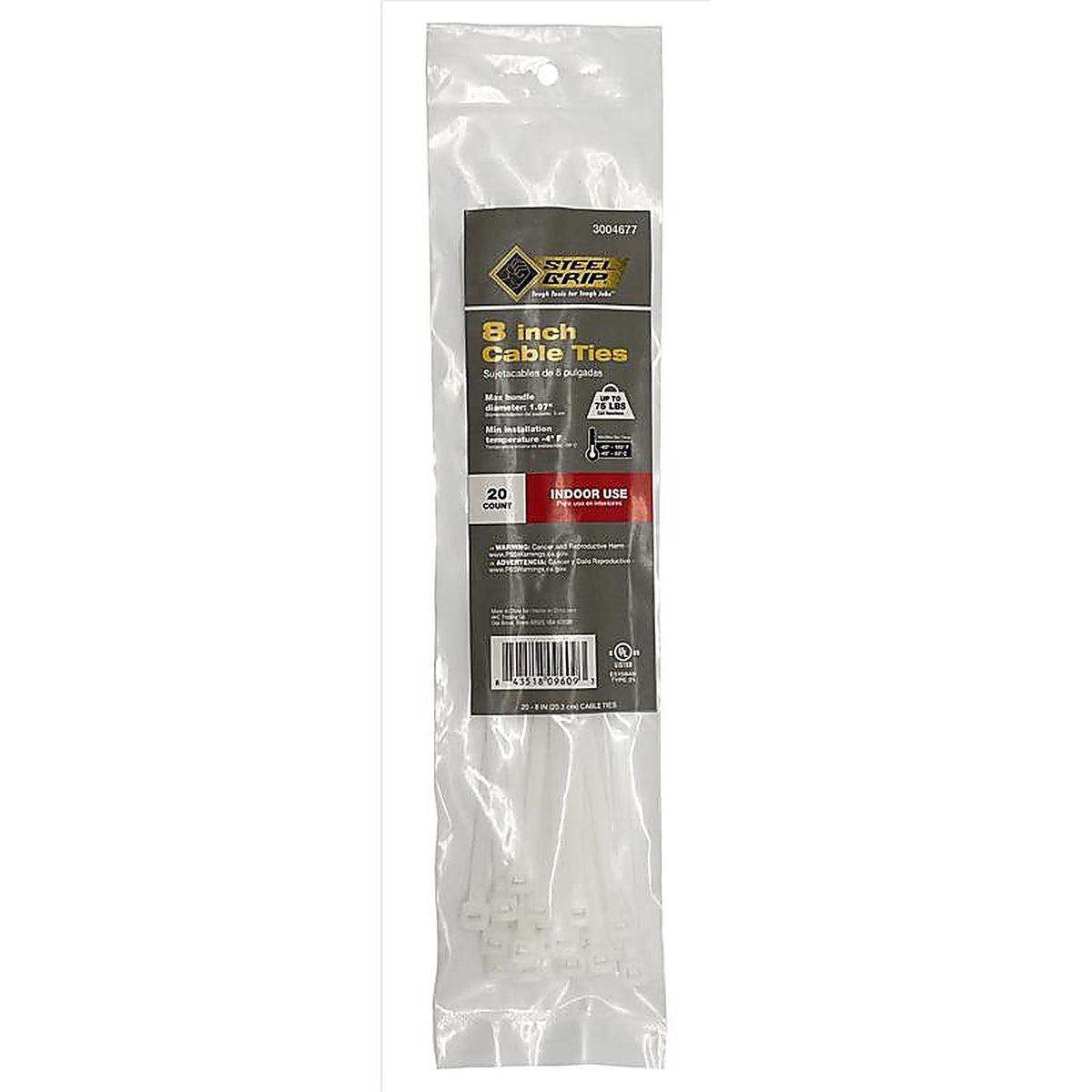 Steel Grip 75S-200-8-N20 8 in. L White Cable Tie 20/Pack