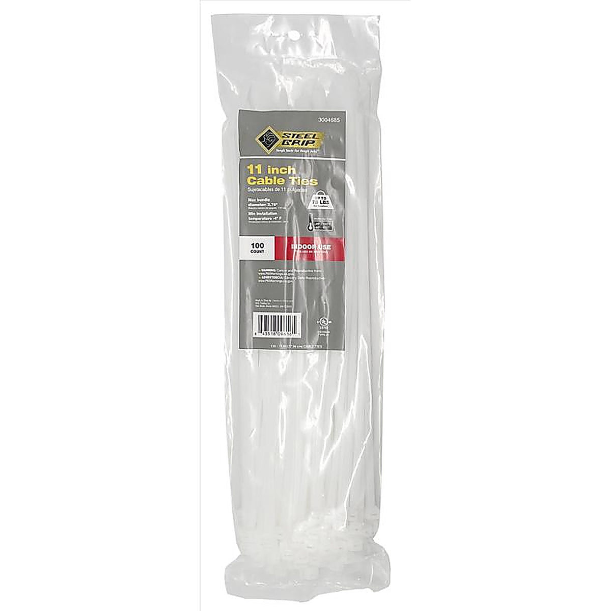 Steel Grip 75S-280-11-NC 11 in. L White Cable Tie 100/Pack