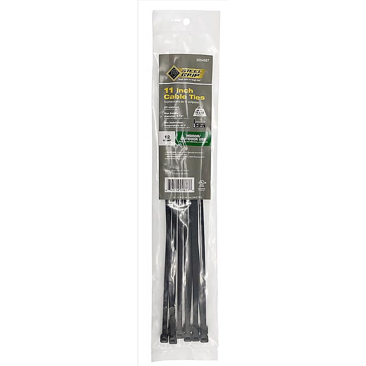 Steel Grip 75S-280-11-UV12 11 in. L Black Cable Tie 12/Pack