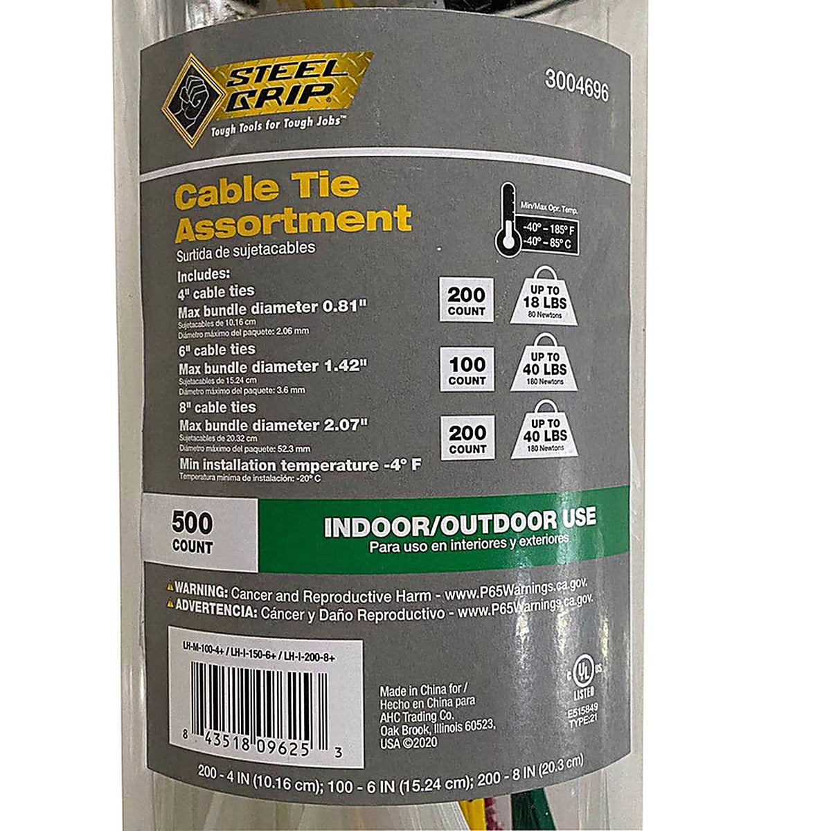 Steel Grip ACE600-MU Assorted in. L Multicolored Cable Tie 500/pc.