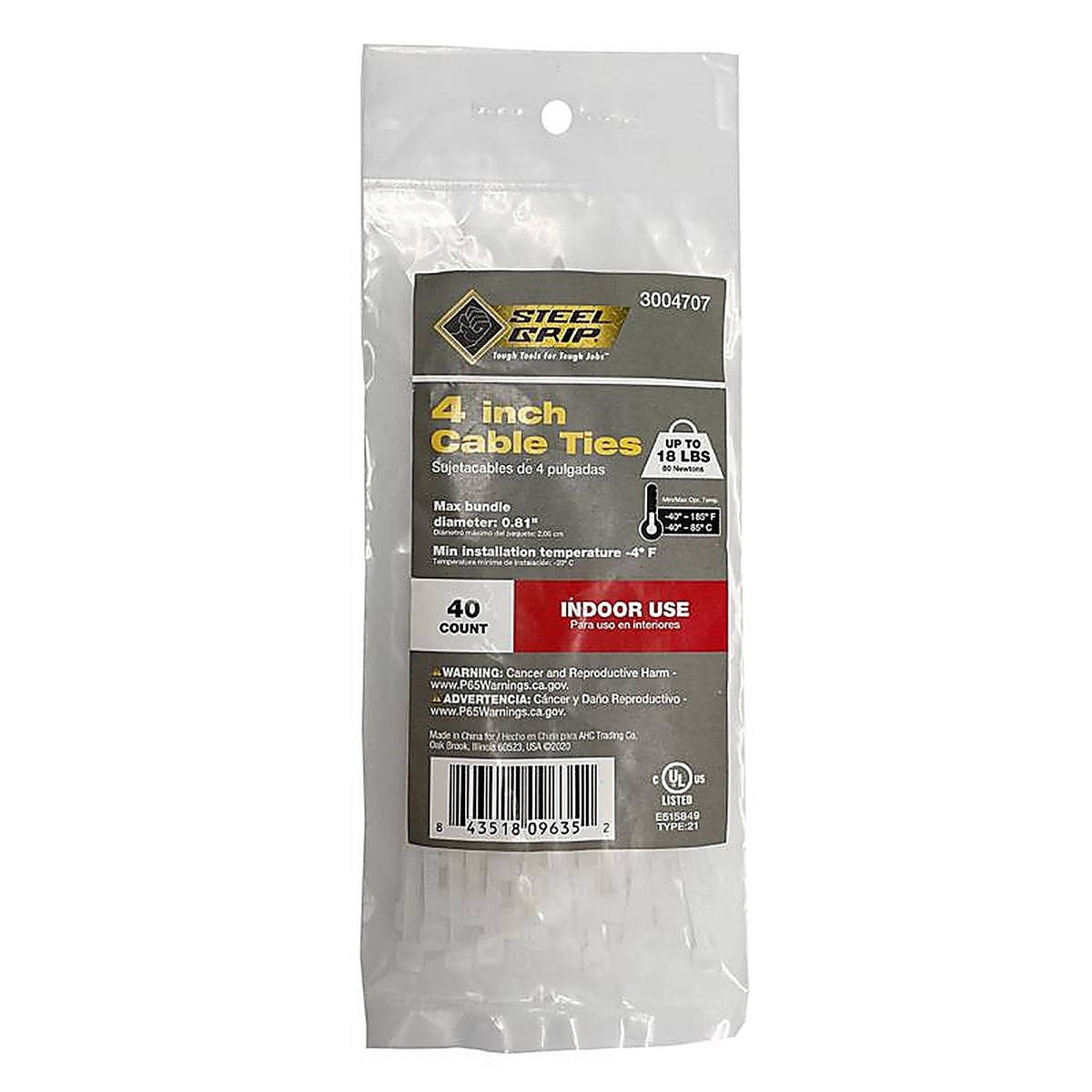 Steel Grip M-100-4-N40 4 in. L White Cable Tie 40/Pack