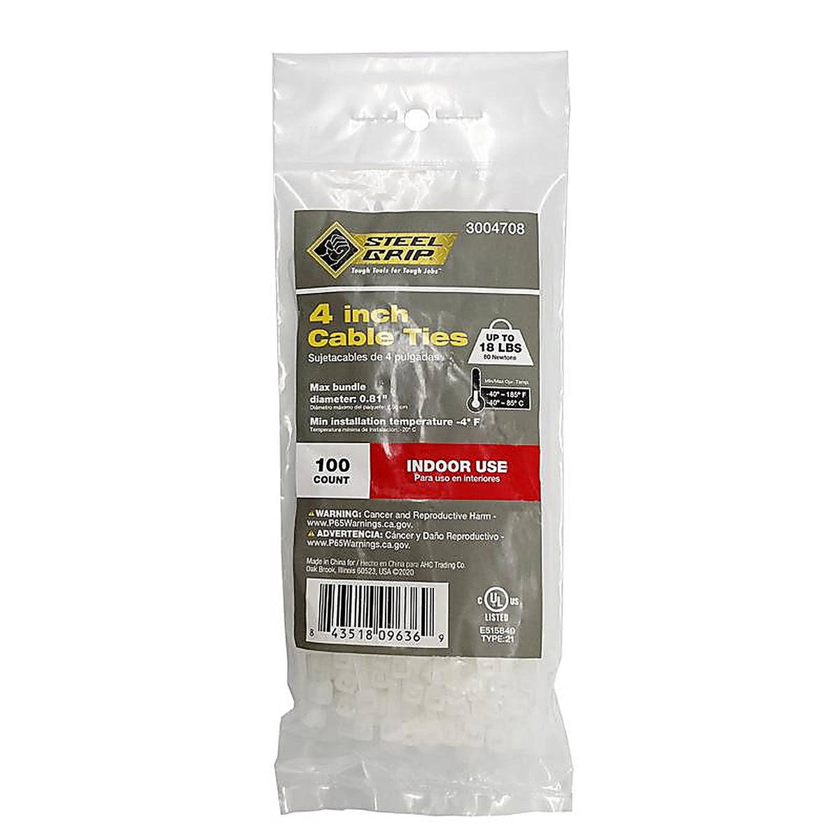 Steel Grip M-100-4-NC 4 in. L White Cable Tie 100/Pack