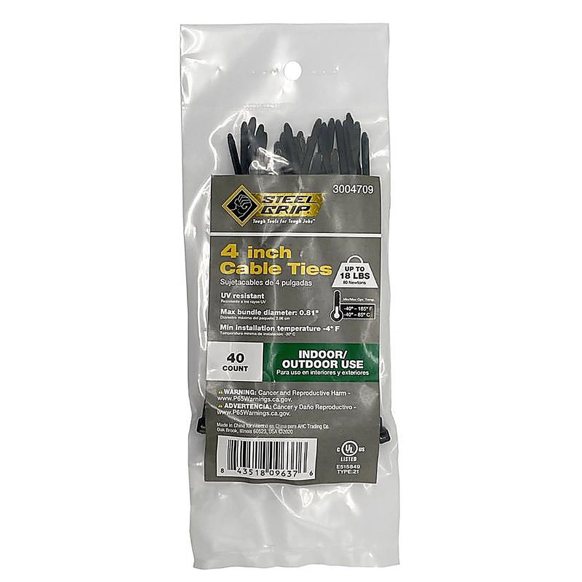 Steel Grip M-100-4-UV40 4 in. L Black Cable Tie 40/Pack