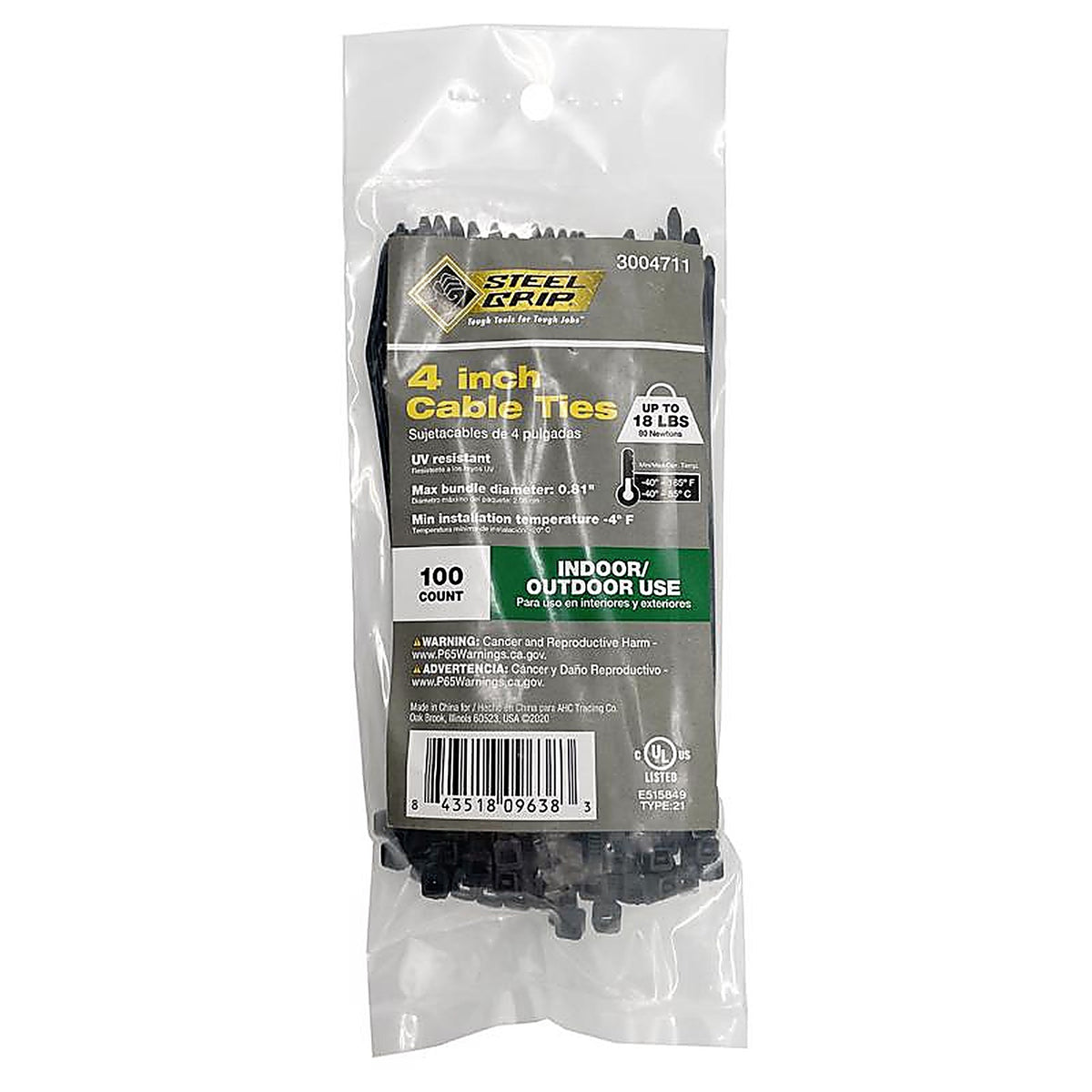 Steel Grip M-100-4-UVC 4 in. L Black Cable Tie 100/Pack