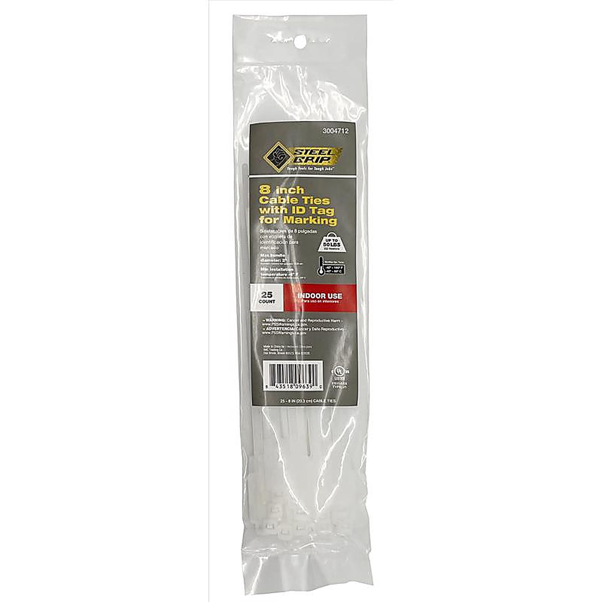 Steel Grip M-S-200-8-N25 8 in. L White Cable Tie 25/Pack