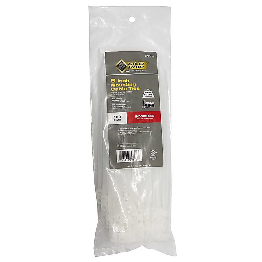 Steel Grip MT-S-200-8-NC 8 in. L White Cable Tie 100/Pack
