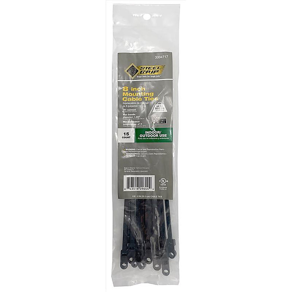 Steel Grip MT-S-200-8-UV15 8 in. L Black Cable Tie 15/Pack