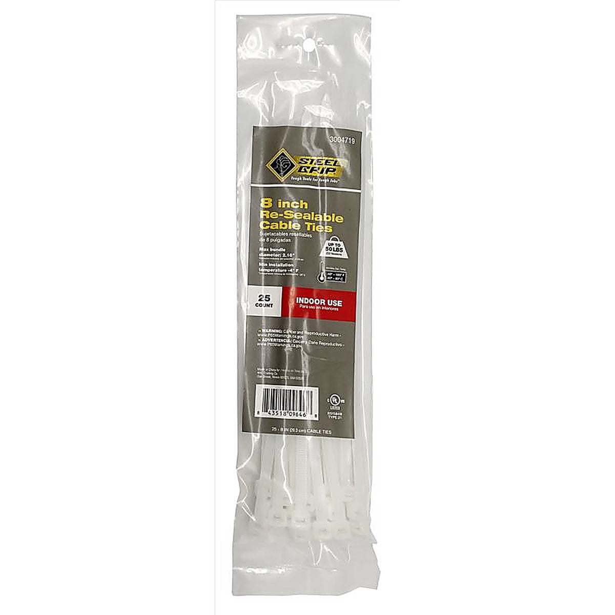 Steel Grip R-S-200-8-N25 8 in. L White Cable Tie 25/Pack