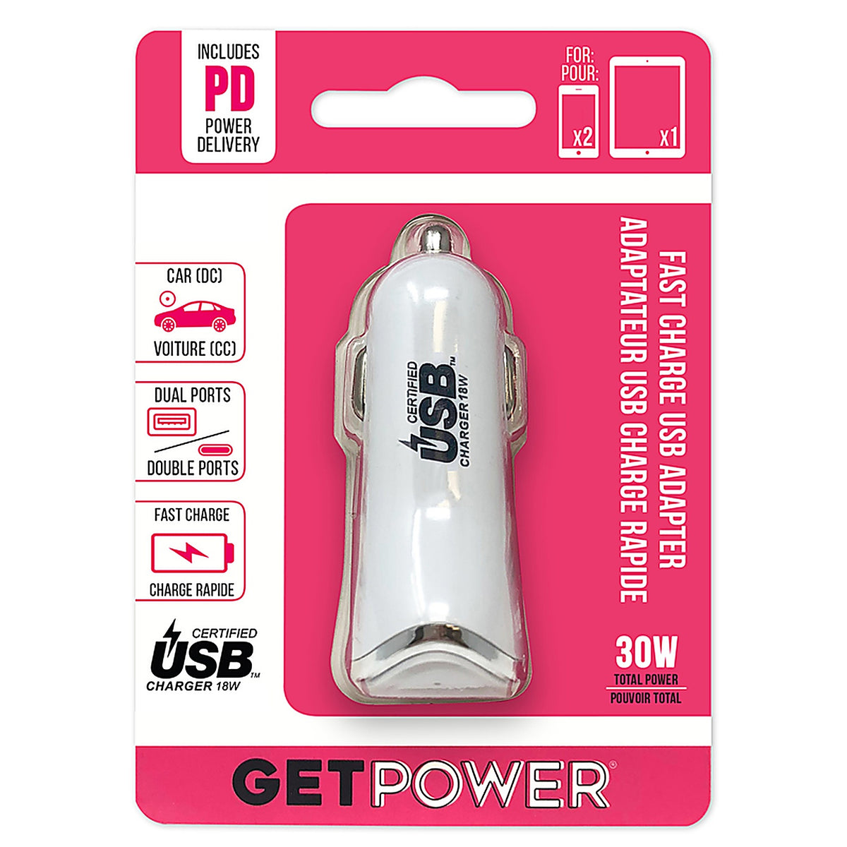 GetPower GP-DC2USB-PD Dual USB Car Adapter 1 pk