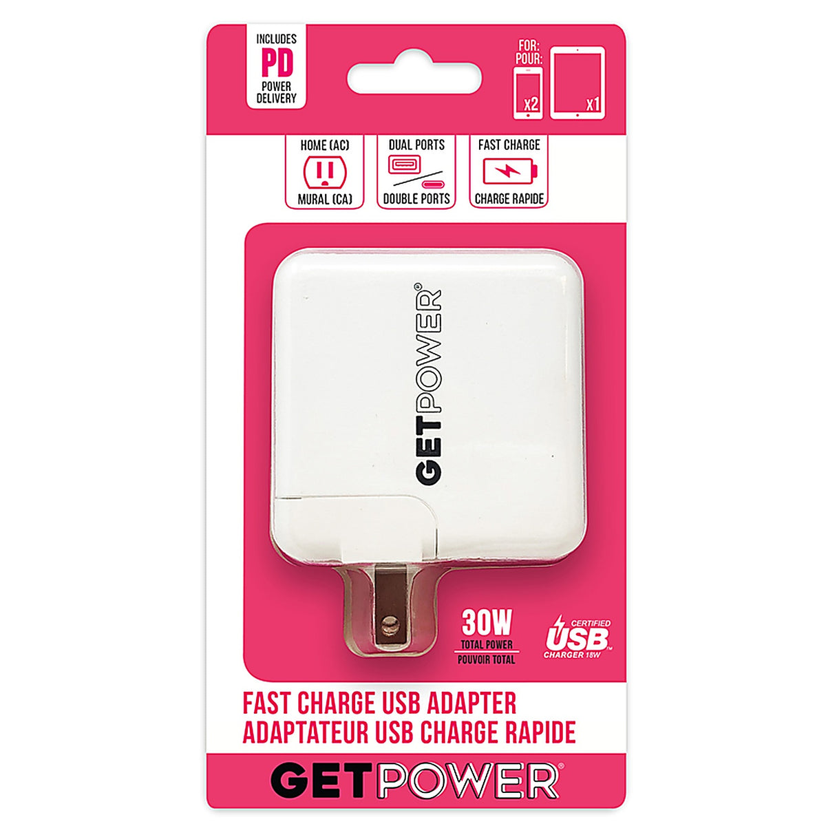 GetPower GP-AC2USB-PD Dual USB AC Adapter