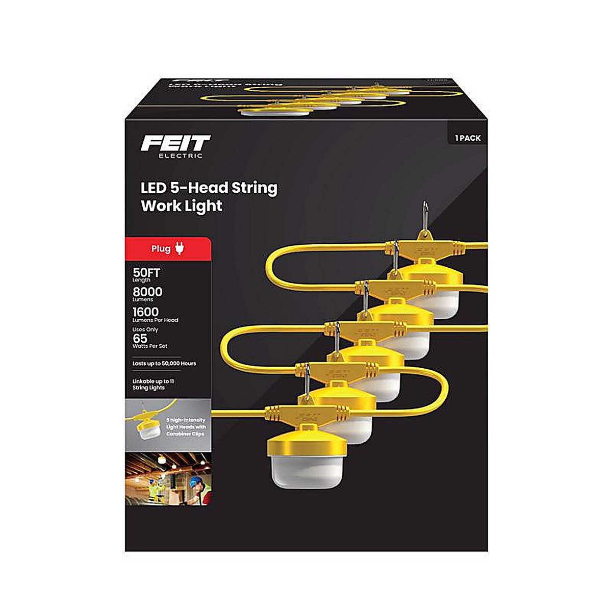 Feit Electric WORKSL50-5 Pro Series 8000 lm LED Corded String/Linkable Work Light