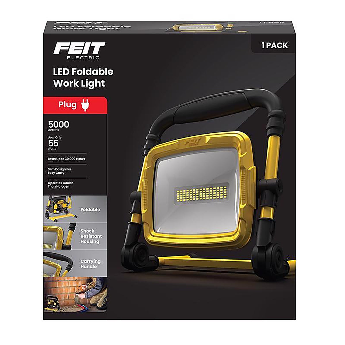 Feit Electric WORK5000XLPLUGF Pro Series 5000 lm LED Corded Stand (H or Scissor) Work Light