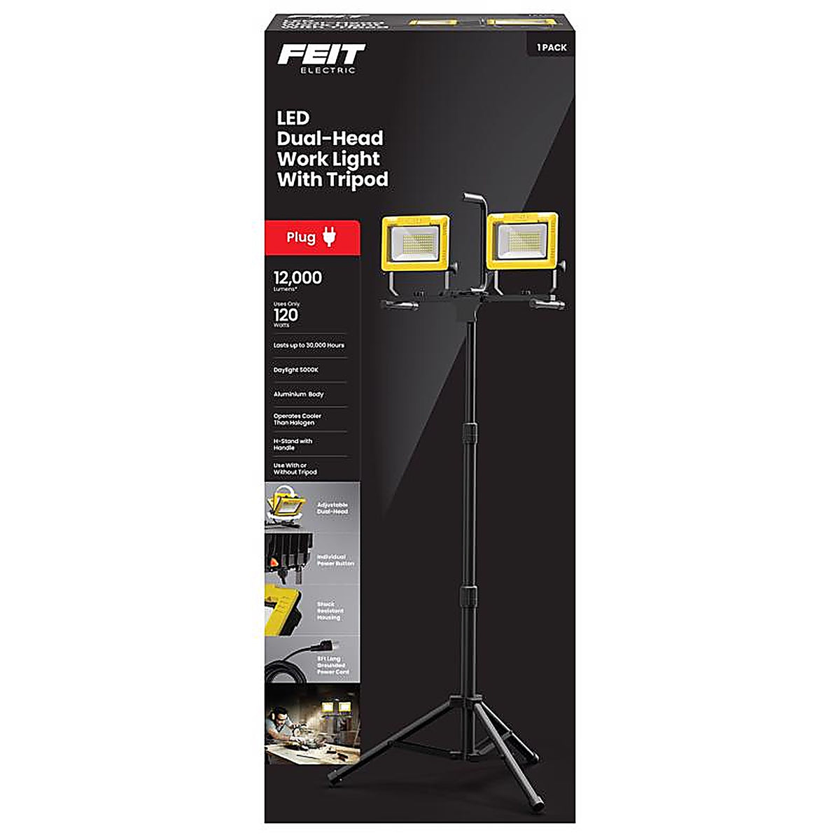 Feit Electric WORK12000XLTPPL Pro Series 12000 lm LED Corded Tripod Work Light