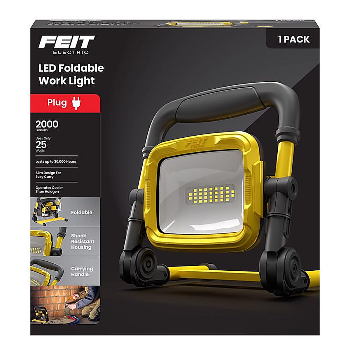 Feit Electric WORK2000XLPLUGF Pro Series 2000 lm LED Corded Stand (H or Scissor) Work Light