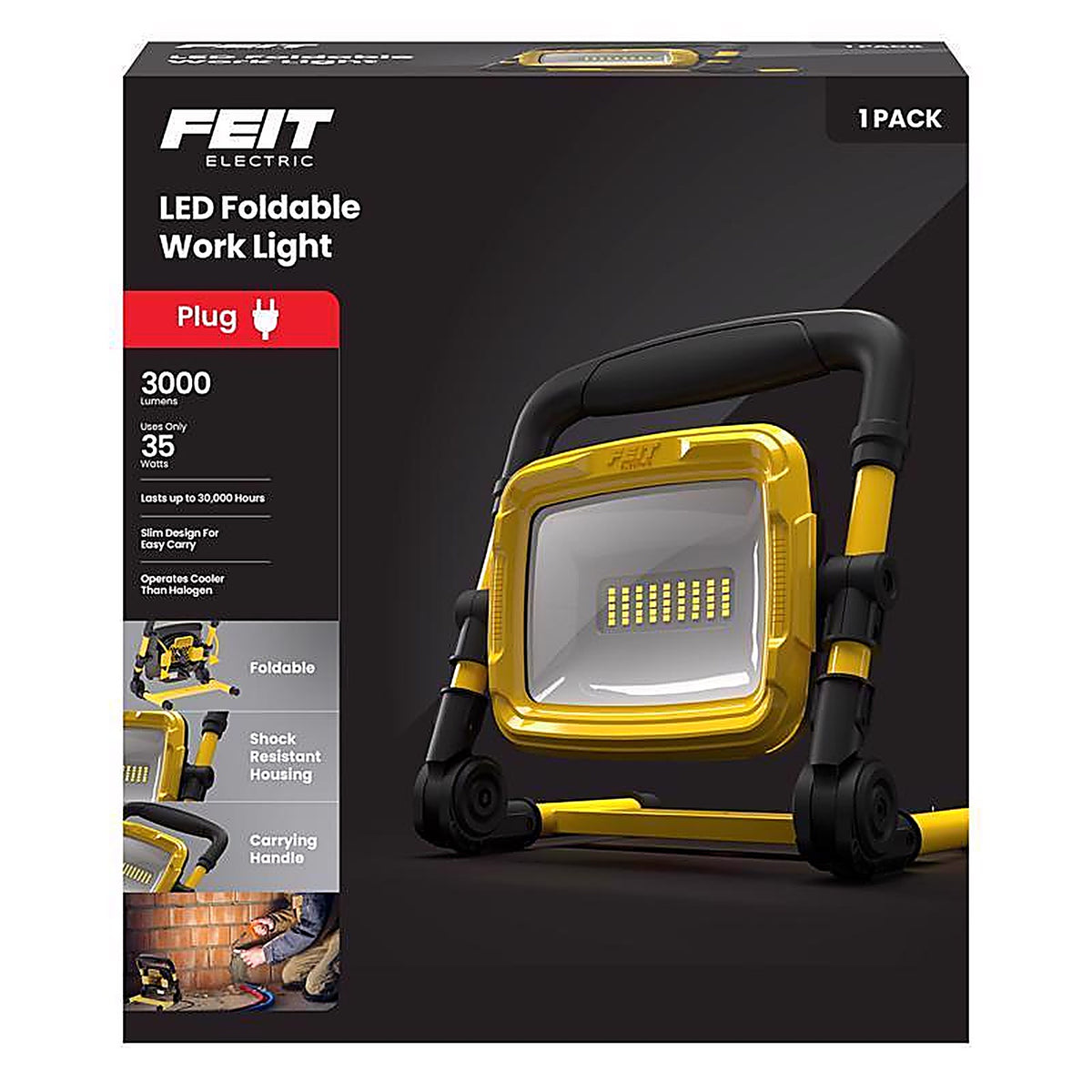 Feit Electric WORK3000XLPLUGF Pro Series 3000 lm LED Corded Stand (H or Scissor) Work Light