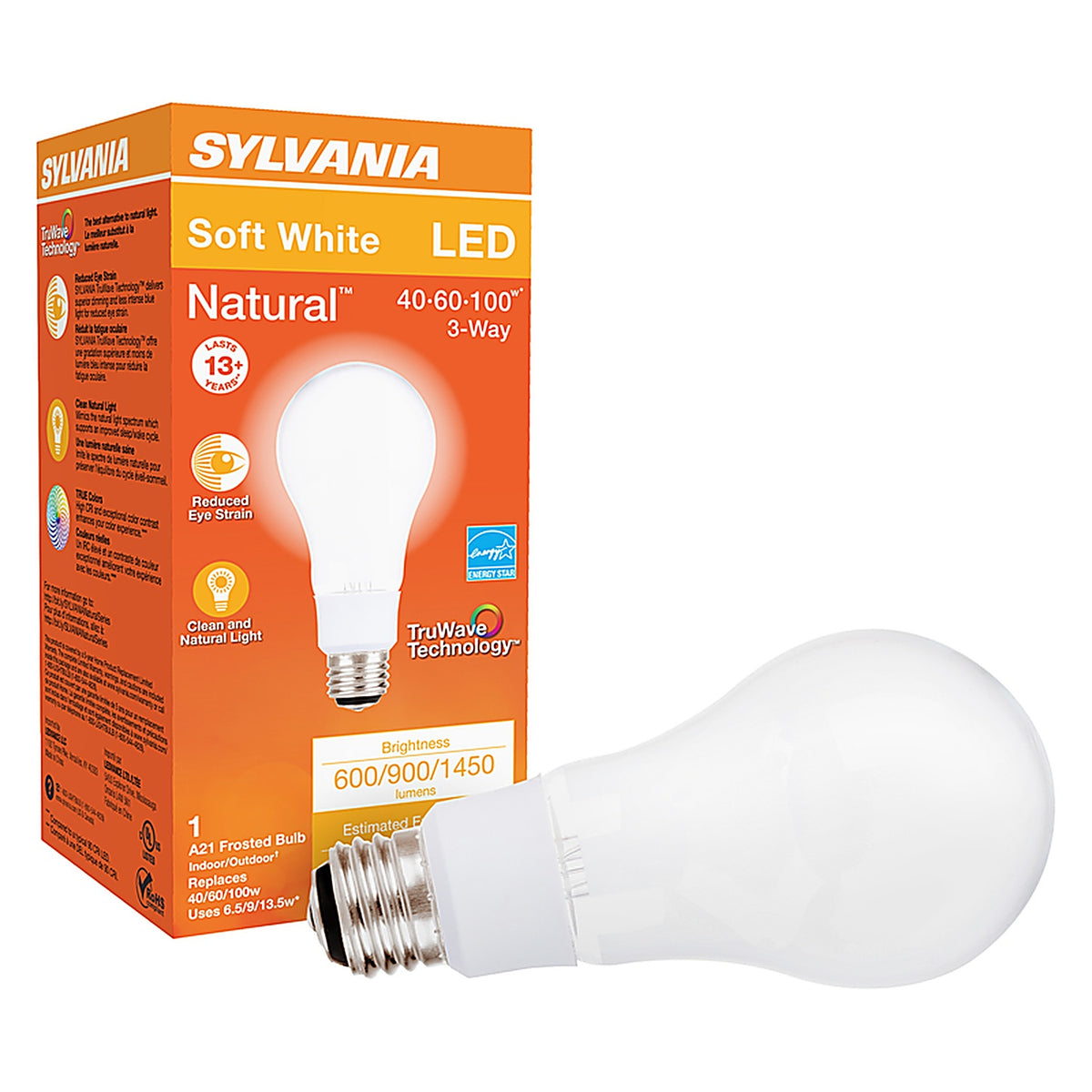 Sylvania 40777 Natural A21 E26 (Medium) LED Bulb Soft White 40/60/100 W 1 pk