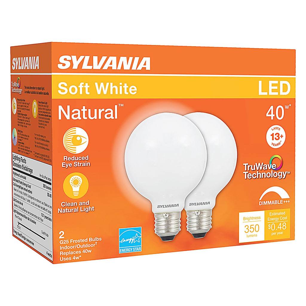 Sylvania 40765 Natural G25 E26 (Medium) LED Bulb Soft White 40 W 2 pk