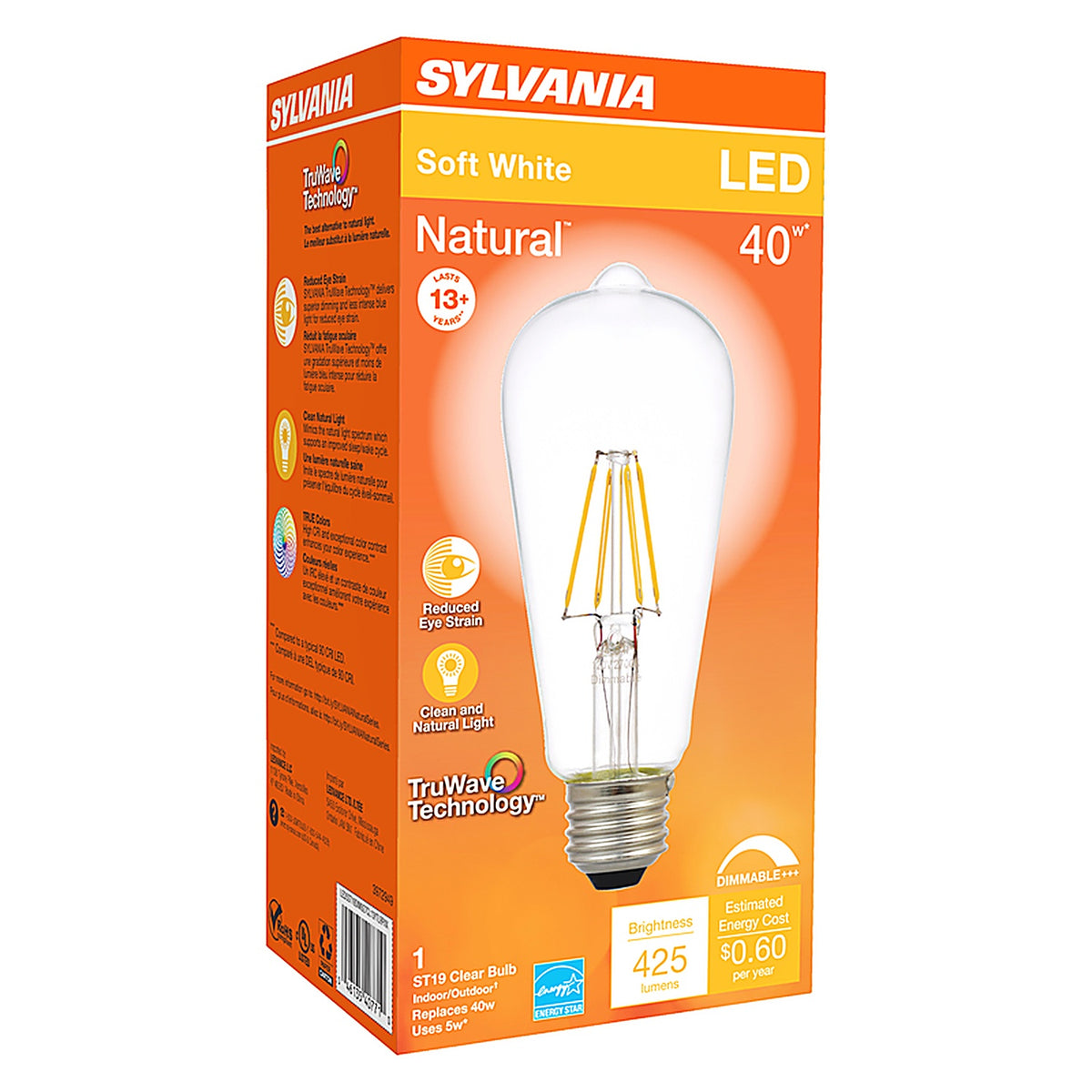 Sylvania 40771 Natural ST19 E26 (Medium) LED Bulb Soft White 40 W 1 pk