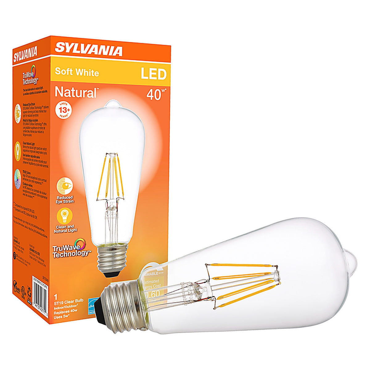 Sylvania 40771 Natural ST19 E26 (Medium) LED Bulb Soft White 40 W 1 pk
