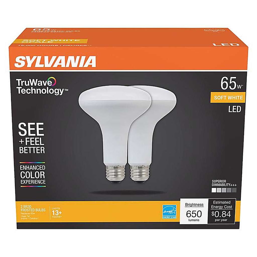 Sylvania 40728 Natural BR30 E26 (Medium) LED Floodlight Bulb Soft White 65 W 2 pk