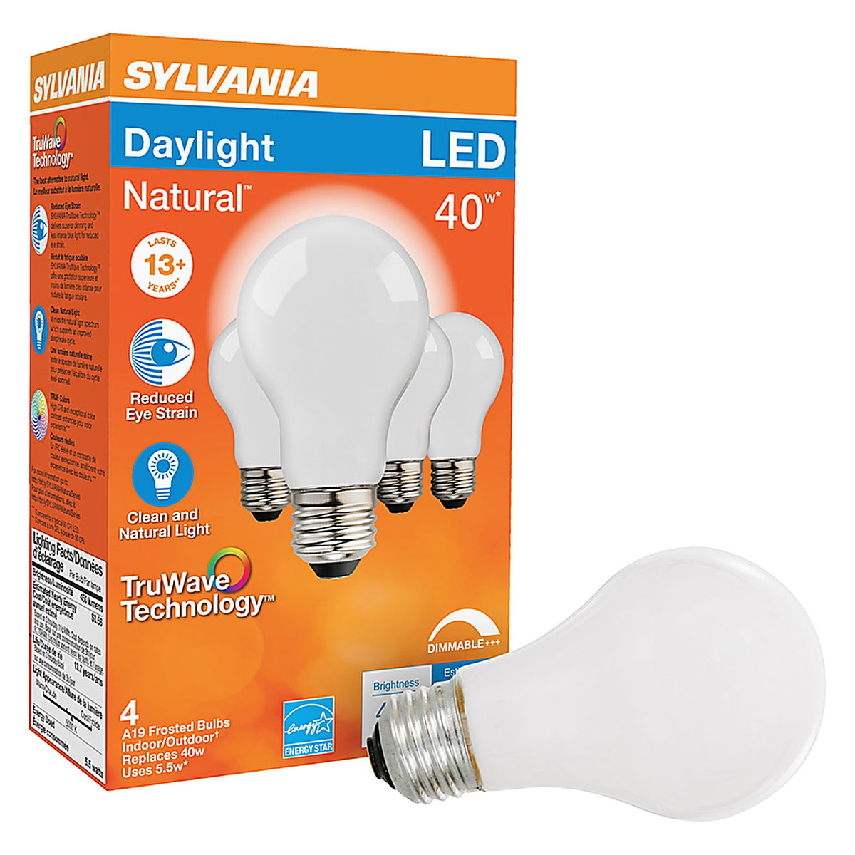 Sylvania 40669 Natural A19 E26 (Medium) LED Bulb Daylight 40 W 4 pk