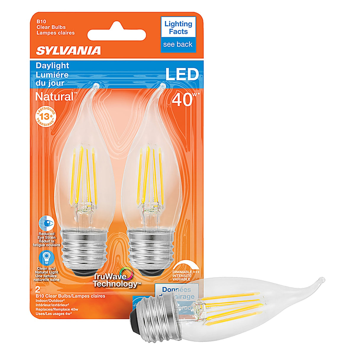 Sylvania 40792 Natural B10 E26 (Medium) LED Bulb Daylight 40 W 2 pk