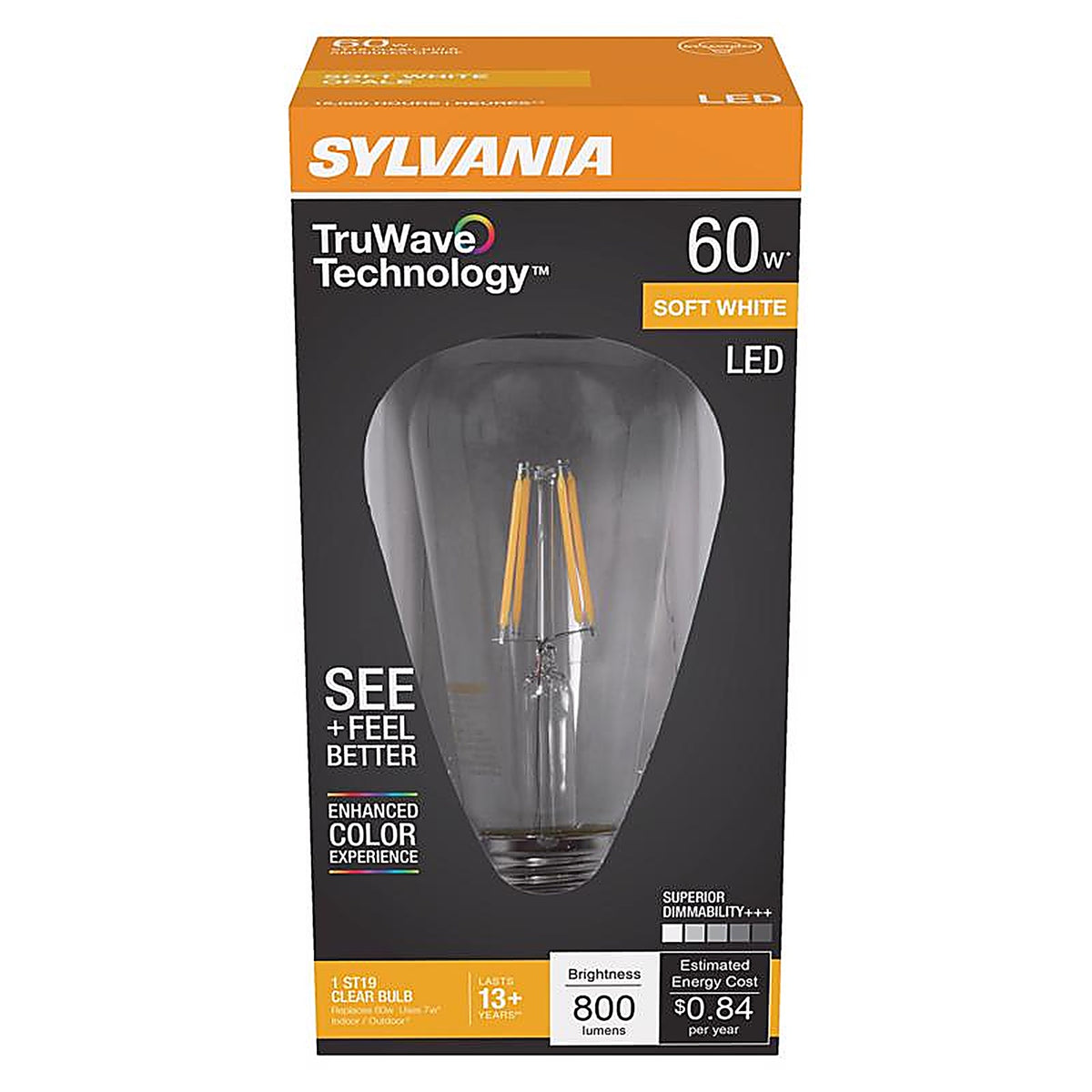 Sylvania 40772 Natural ST19 E26 (Medium) LED Bulb Soft White 60 W 1 pk