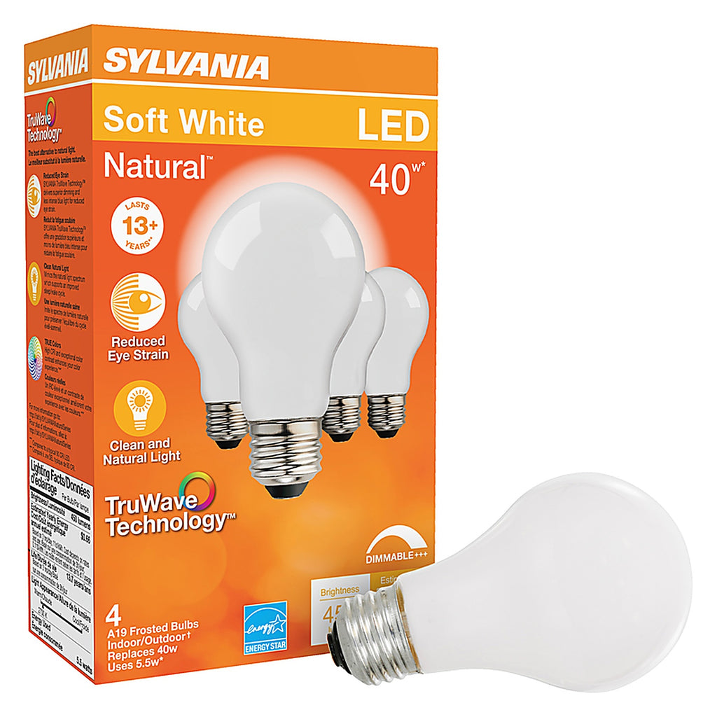 Sylvania 40668 Natural A19 E26 (Medium) LED Bulb Soft White 40 W 4 pk