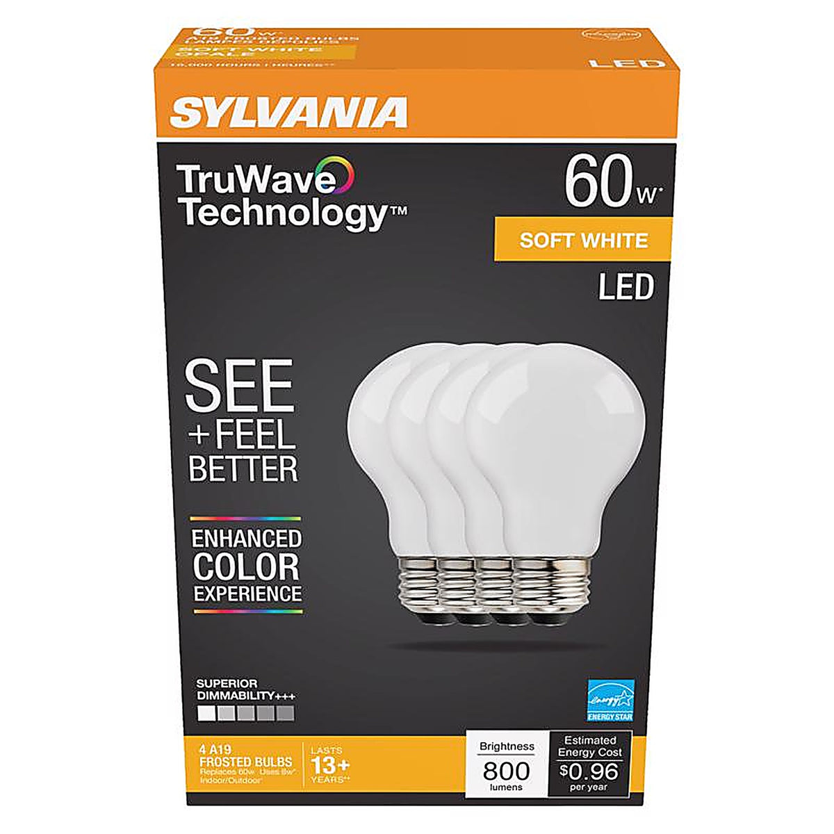 Sylvania 40670 Natural A19 E26 (Medium) LED Bulb Soft White 60 W 4 pk