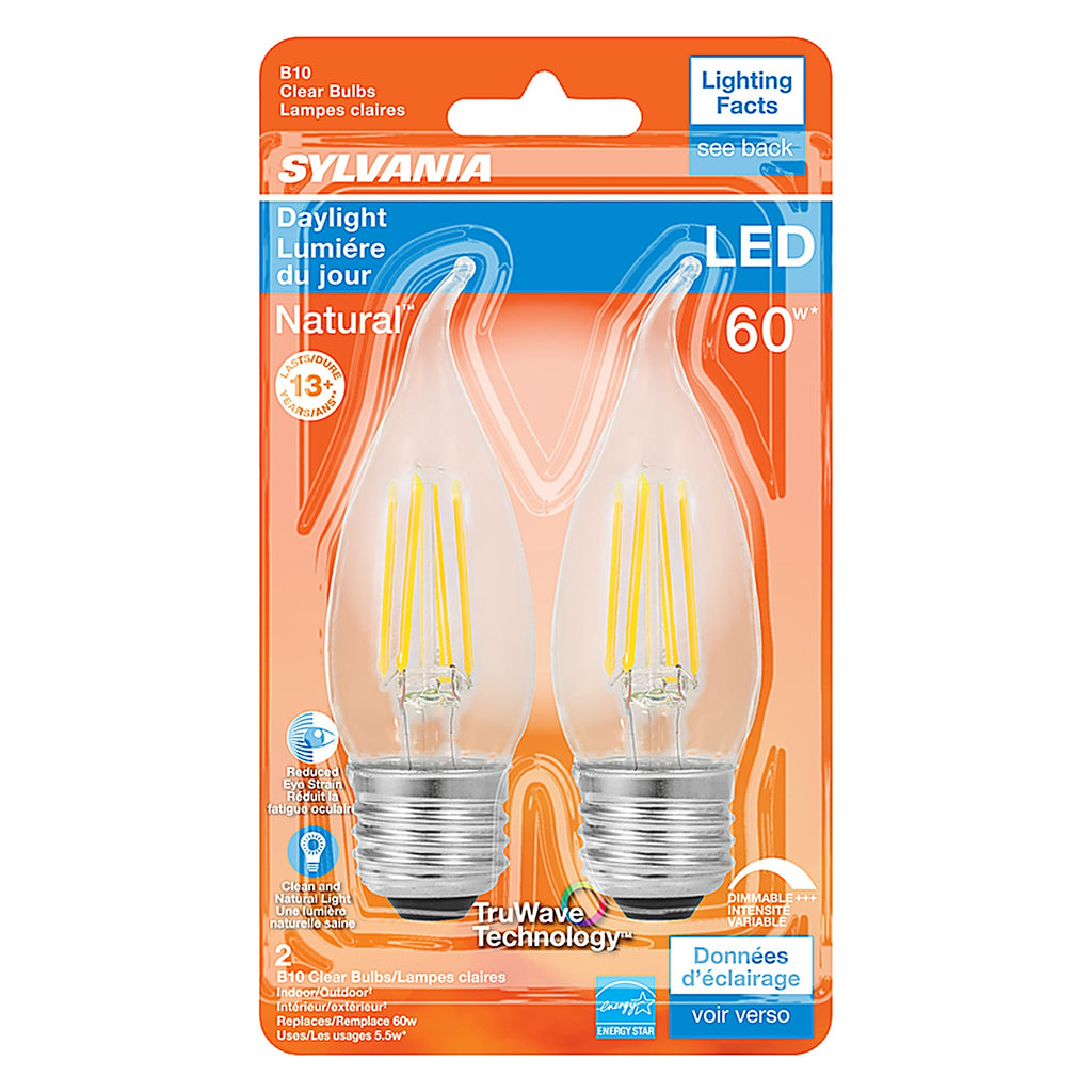 Sylvania - 40760 - Natural B10 E26 (Medium) LED Bulb Daylight 60 Watt Equivalence 2 Pack